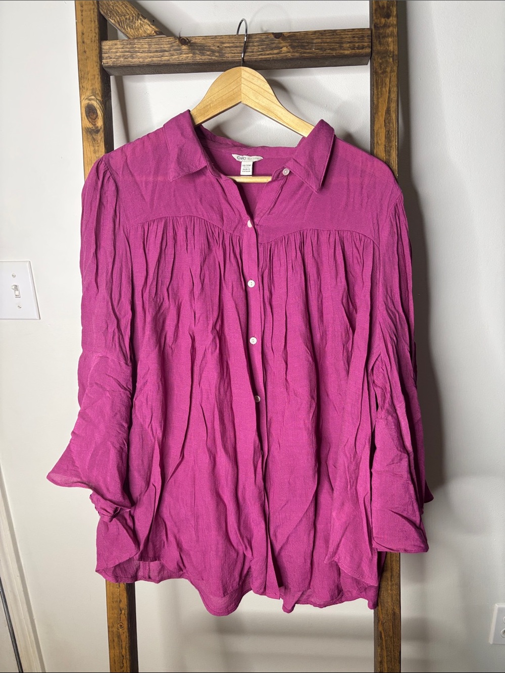 Cato Fuchsia Crinkle Button-Front Tunic Size 18/20W